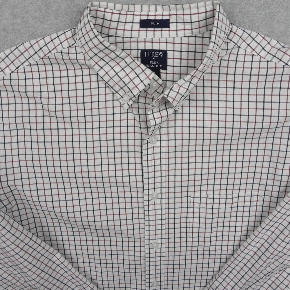 J.Crew Button Up Shirt Mens L Slim Flex Washed Check Long Sleeve Pocket